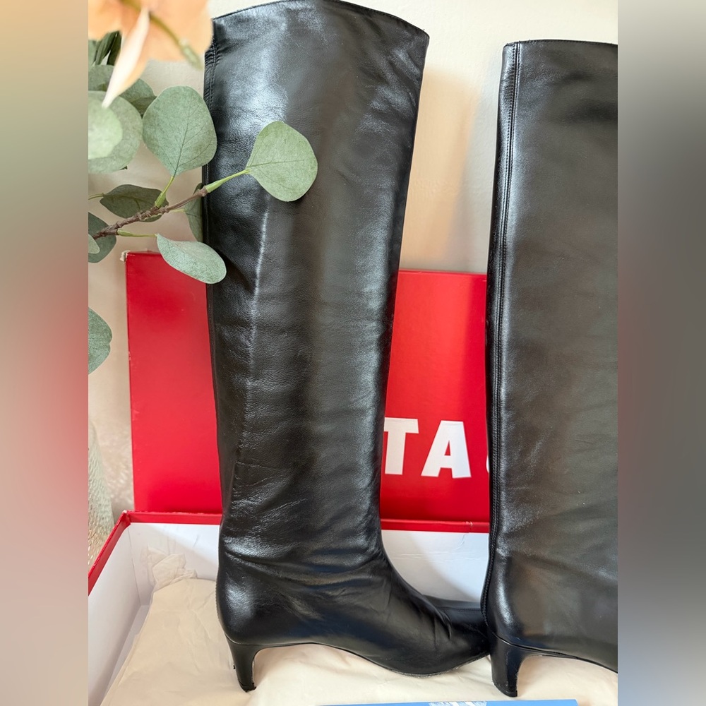 STAUD Wally Black Leather Knee-High Boots - Picture 7 of 15